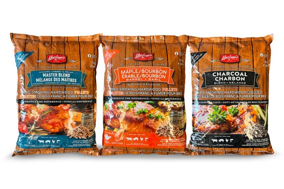 three bags of different blended flavor bbq smoking chips