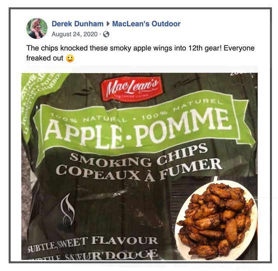 facebook post - the chips knowcked these smoky apple wings into 12th gear - close up of apple smoking chips bag