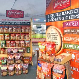grocery store display of macleans bbq smoking products